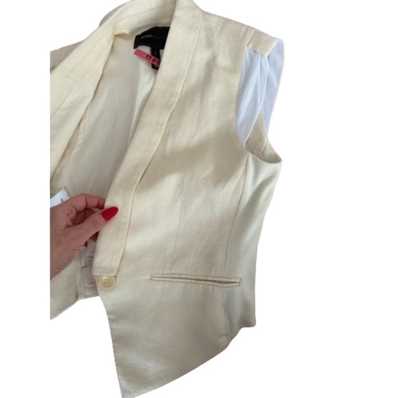 BCBGMaxAzria Women Bailey Vest Cap Sleeve Shawl Collar Welt Pockets Cream 2XS - Picture 8 of 13